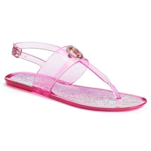 JUICY COUTURE Sandals T-Strap Logo Jelly Pink Size XL 11 - Picture 1 of 6
